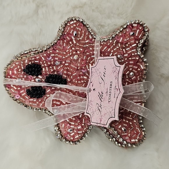 Bella Lux Pink Beaded Ghost Coasters Set Of 4 - Picture 4 of 4
